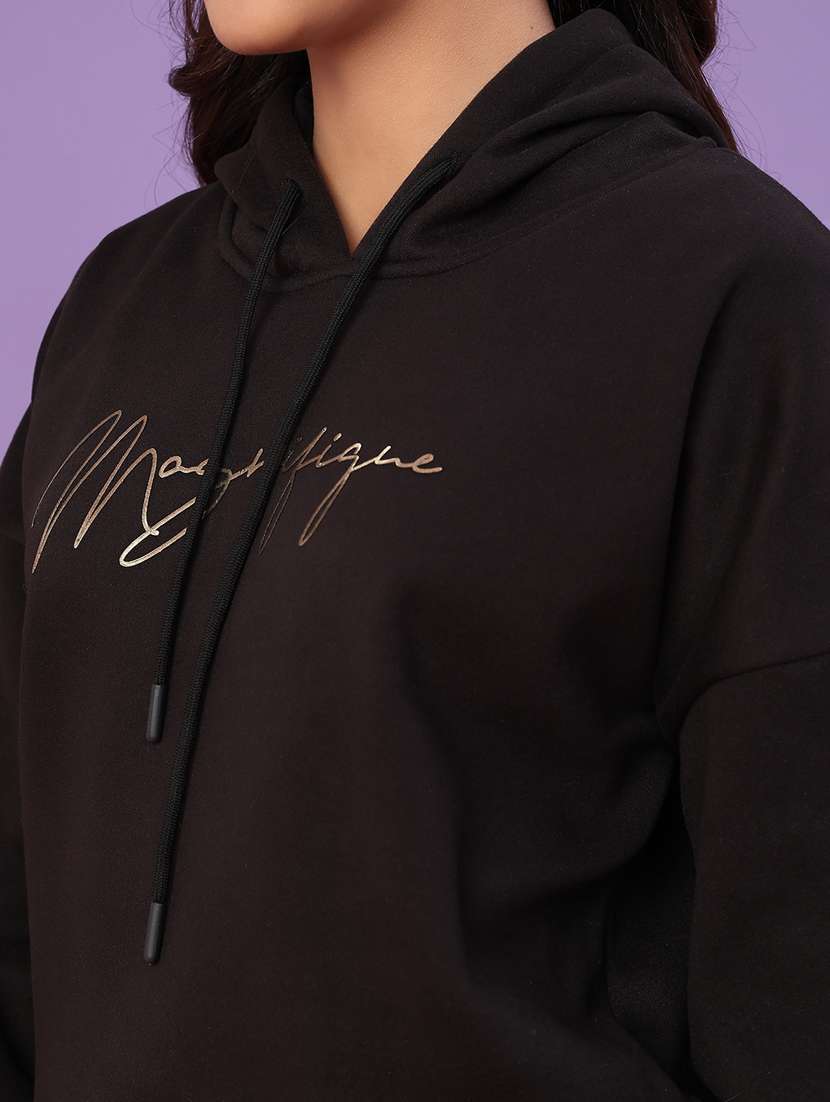 women typographic long sleeve hooded sweatshirt - 22087878 -  Standard Image - 5