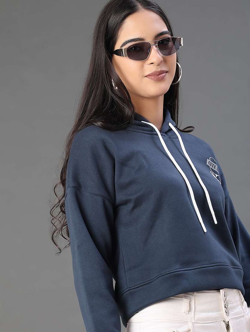 women typographic long sleeve hooded sweatshirt