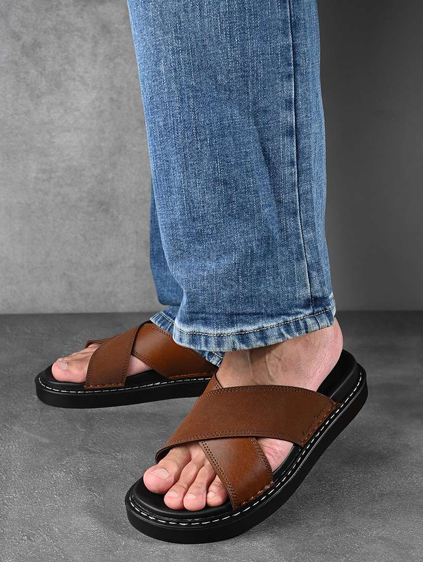 men brown slip on sandal