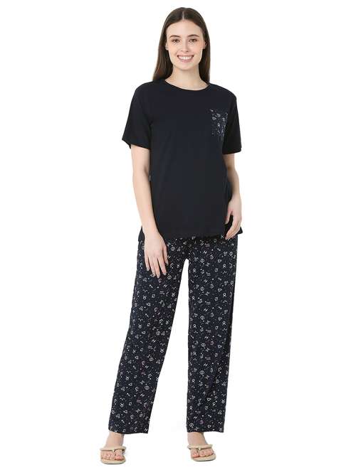navy blue cotton pyjama set nightwear - 22087925 -  Standard Image - 0