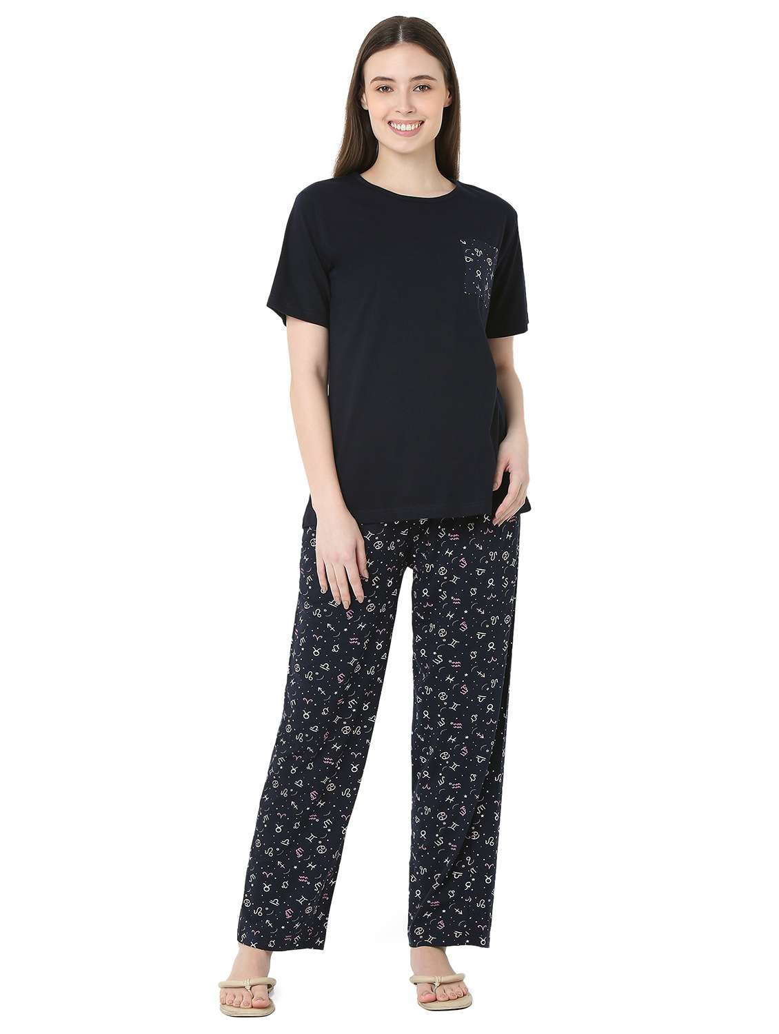 navy blue cotton pyjama set nightwear - 22087925 -  Zoom Image - 0