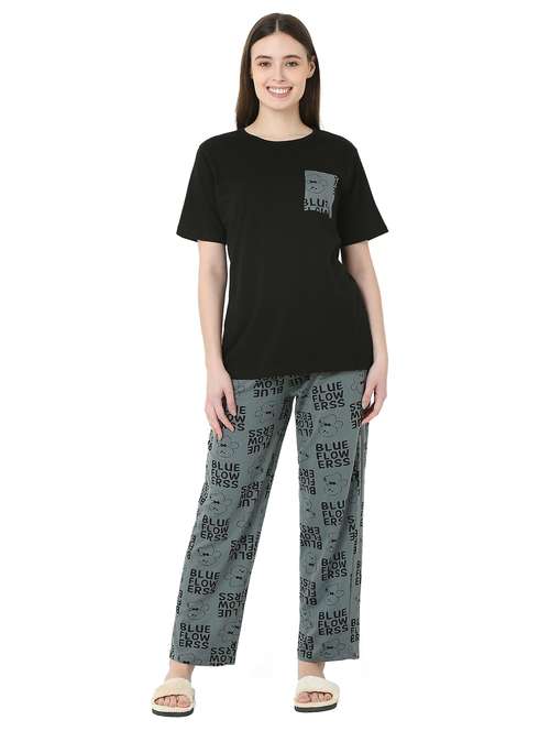 black cotton pyjama set nightwear - 22087926 -  Standard Image - 0