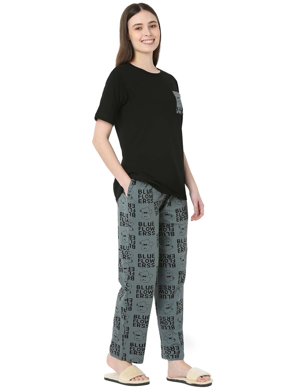 black cotton pyjama set nightwear - 22087926 -  Standard Image - 3