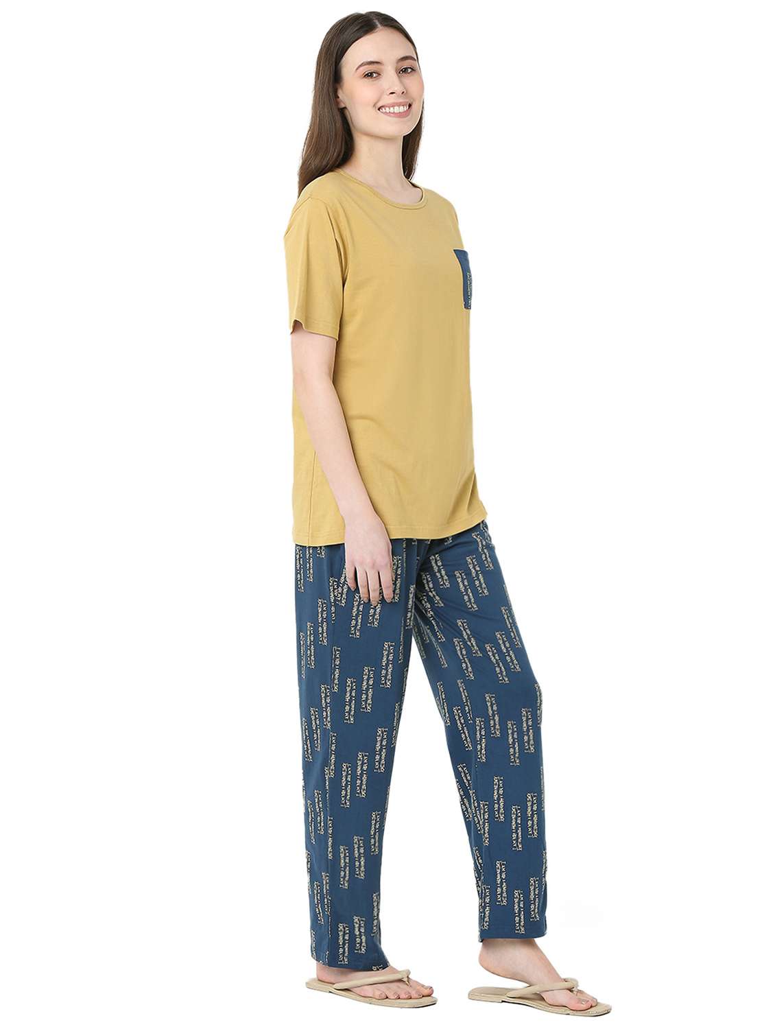 mustard cotton pyjama set nightwear - 22087928 -  Standard Image - 3