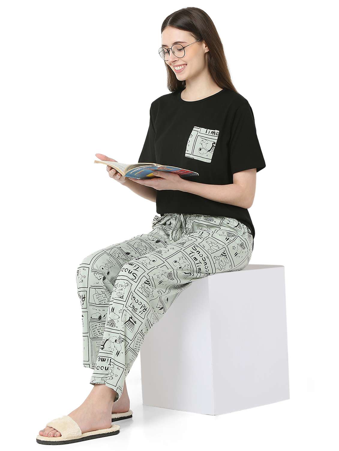 black cotton pyjama set nightwear - 22087929 -  Zoom Image - 0