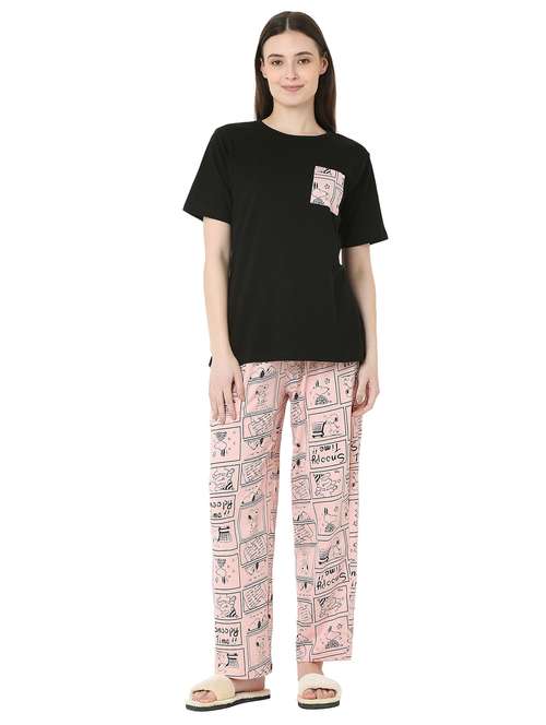 black cotton pyjama set nightwear - 22087930 -  Standard Image - 0