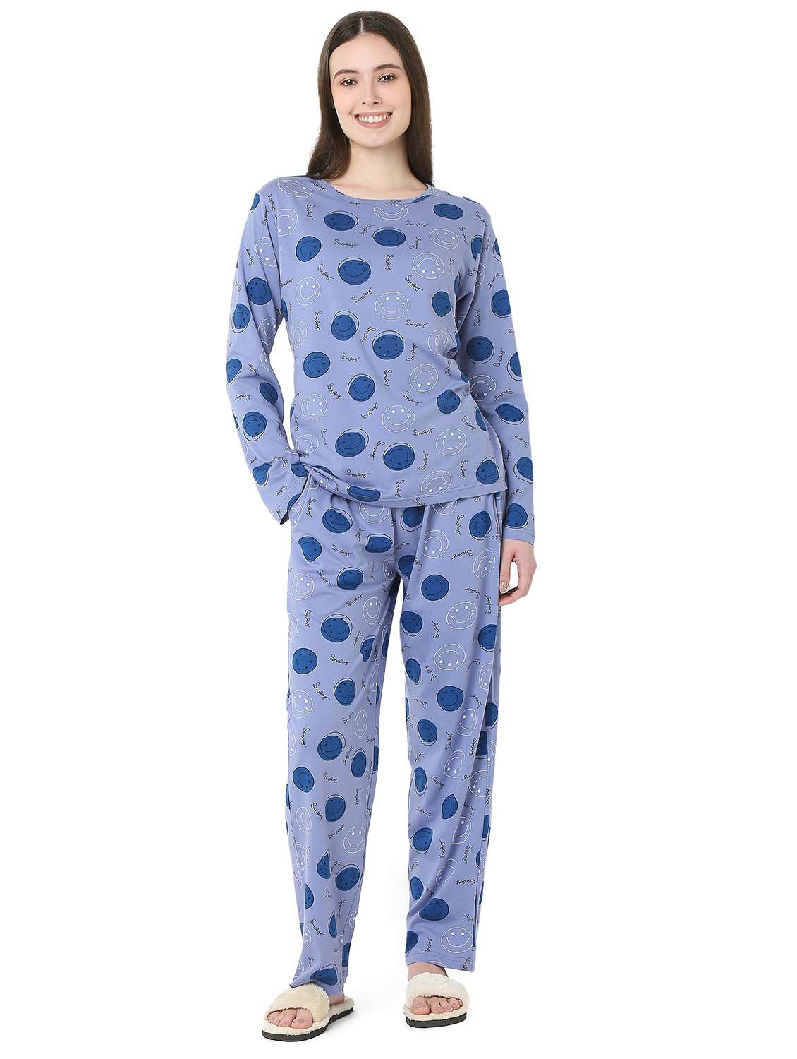women printed long sleeve nightwear pyjama set