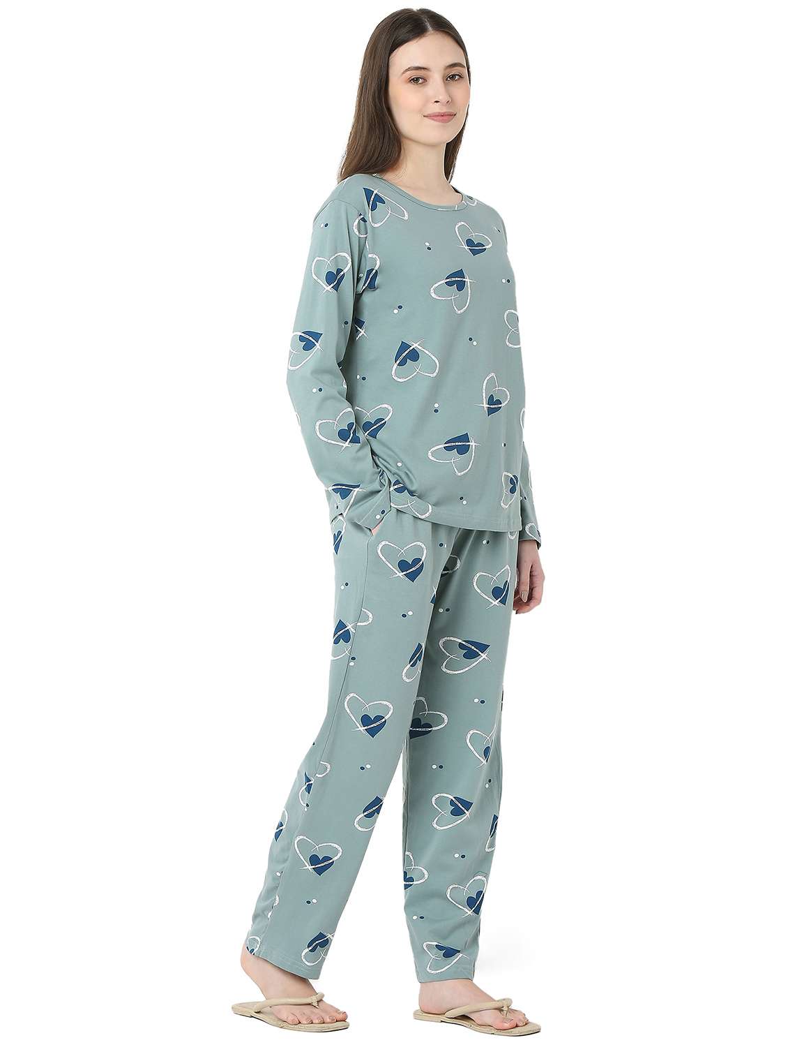 women printed long sleeve nightwear pyjama set - 22087934 -  Standard Image - 3