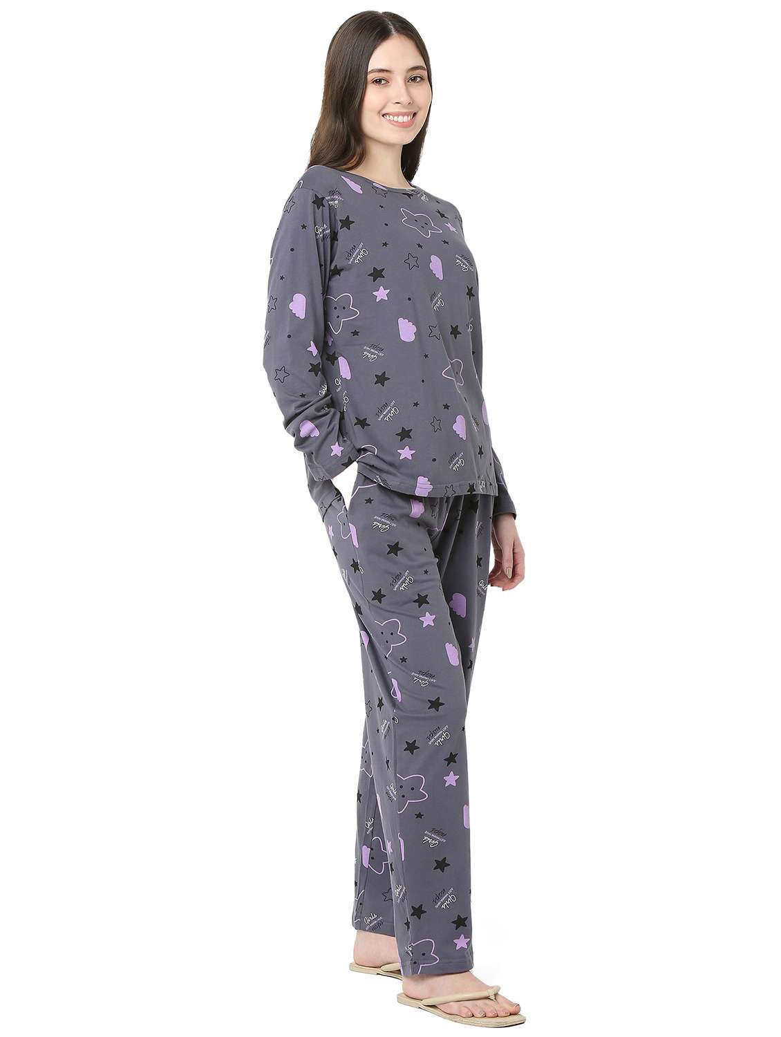 women printed long sleeve nightwear pyjama set - 22087938 -  Standard Image - 3