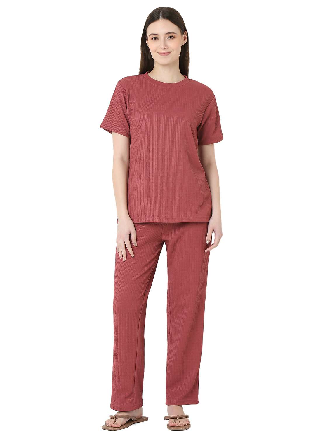 women solid nightwear pyjama set