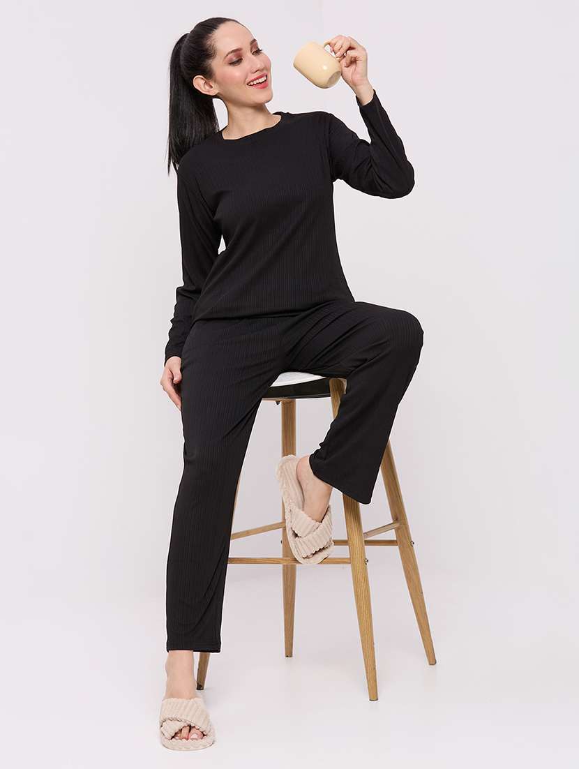women solid nightwear pyjama set