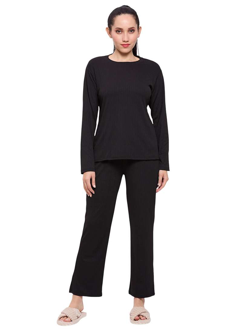 women solid nightwear pyjama set - 22087950 - Standard Image - 3