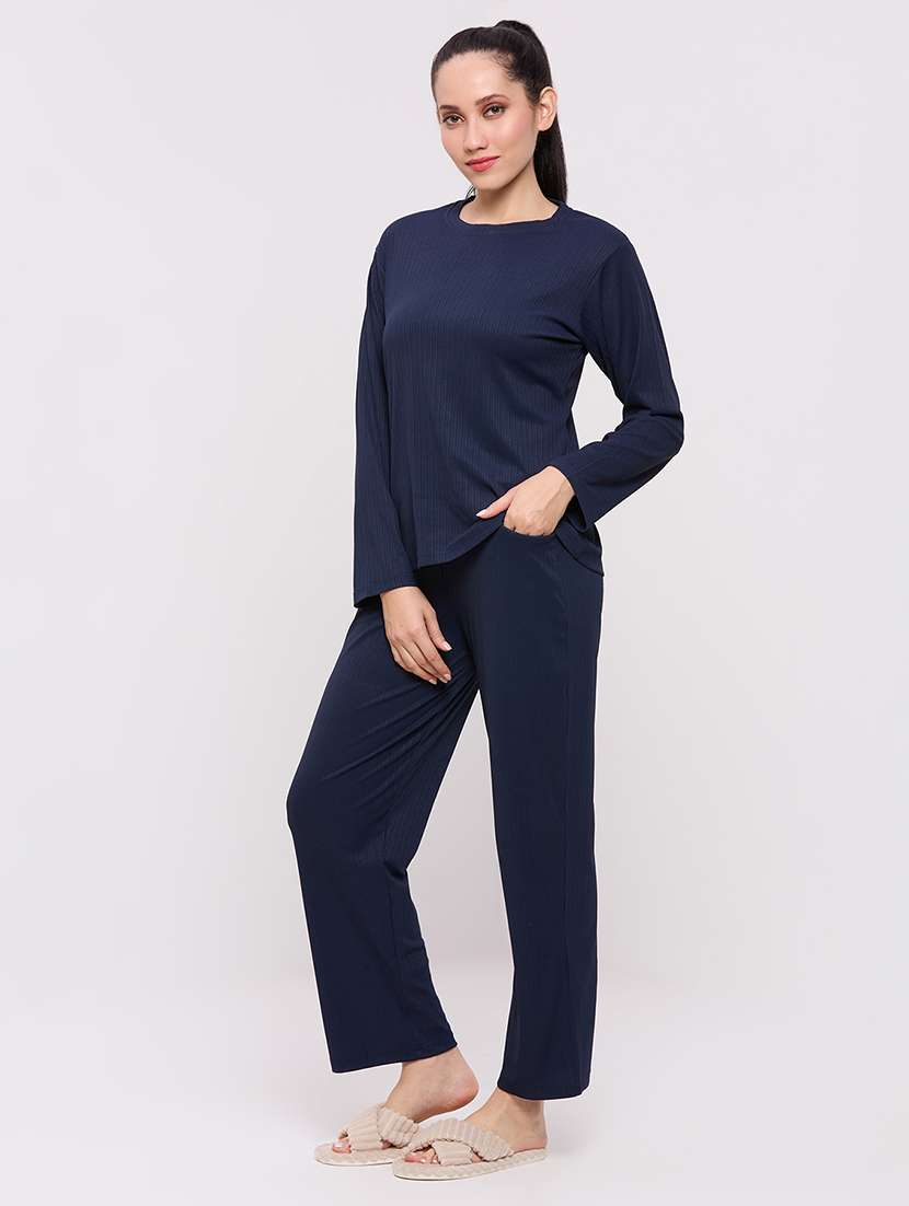 women solid nightwear pyjama set