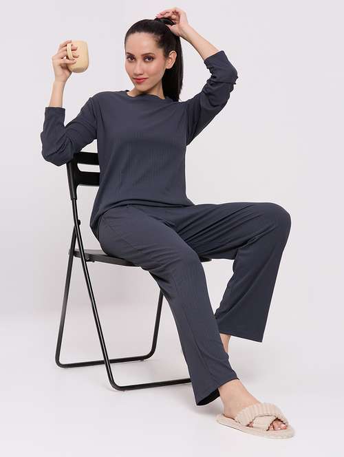 women solid nightwear pyjama set - 22087952 -  Standard Image - 0