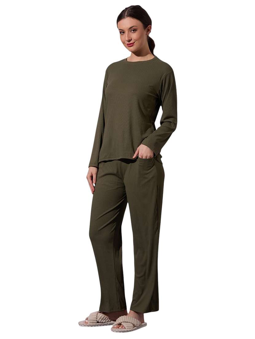 women solid nightwear pyjama set - 22087954 - Standard Image - 3
