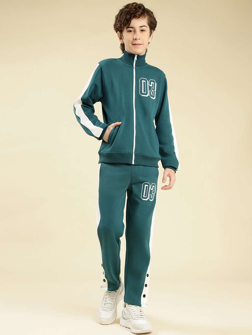 boys color block round neck full length track suit