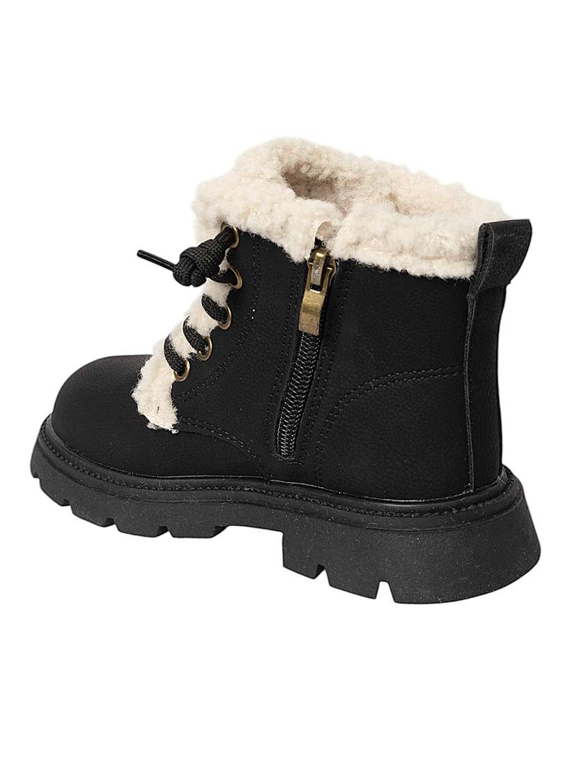 kids black solid lace up boot - 22088025 - Standard Image - 3