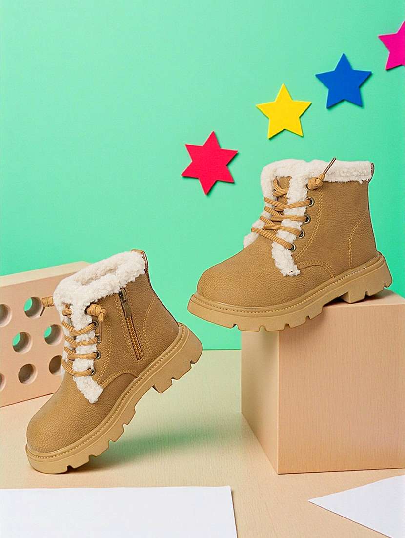 kids beige solid lace up boot - 22088026 - Zoom Image - 0