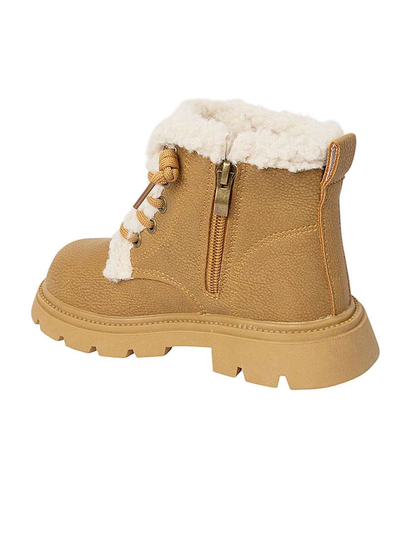 kids beige solid lace up boot - 22088026 - Standard Image - 3