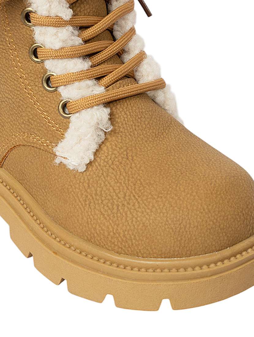 kids beige solid lace up boot - 22088026 - Standard Image - 5