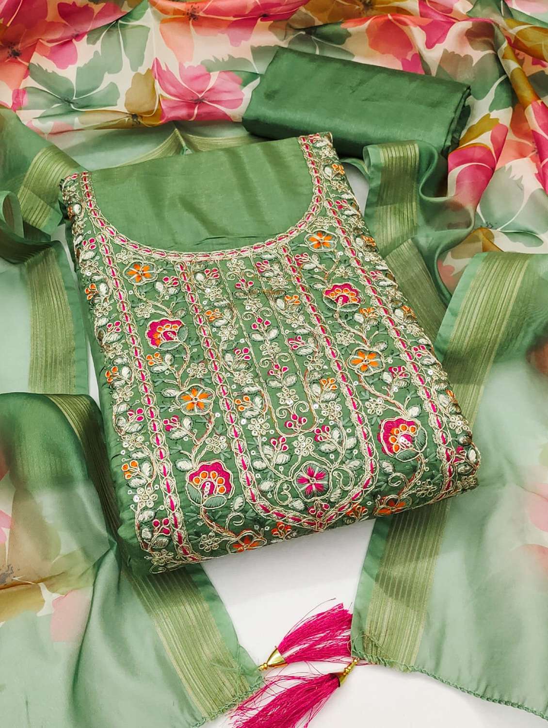 women solid with work embroidered unstitched suit set - 22088054 -  Standard Image - 3