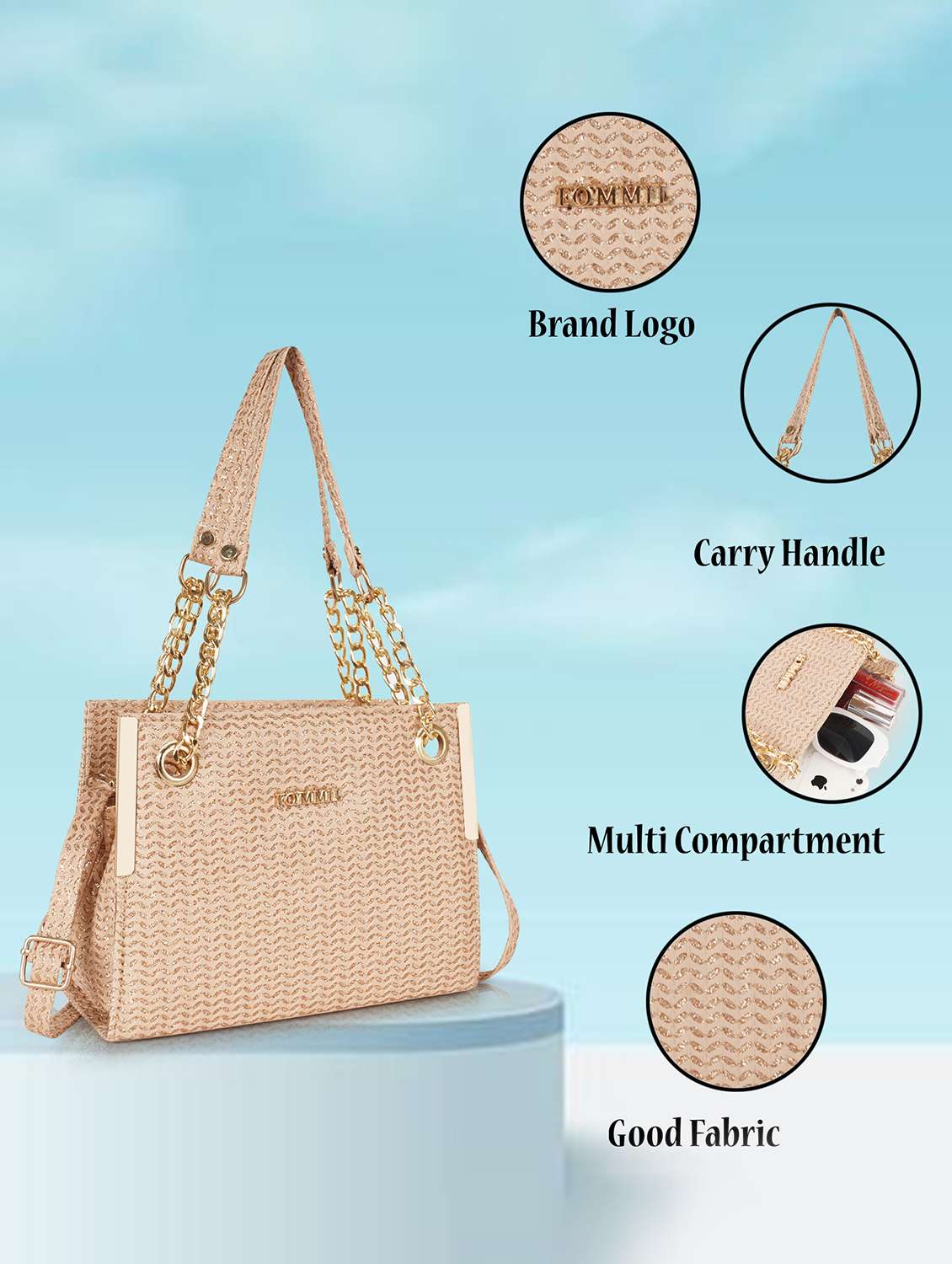 handbag golden self design satchel bag - 22088057 - Standard Image - 5