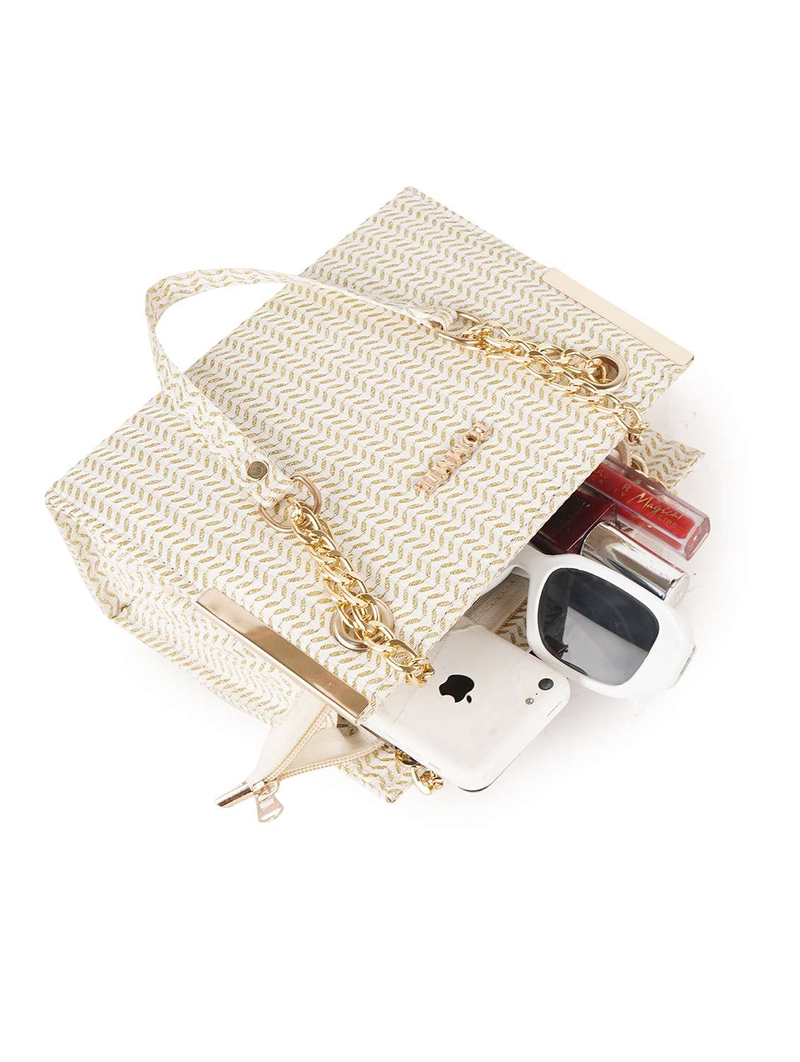 women cream self design handbag - 22088059 -  Standard Image - 3