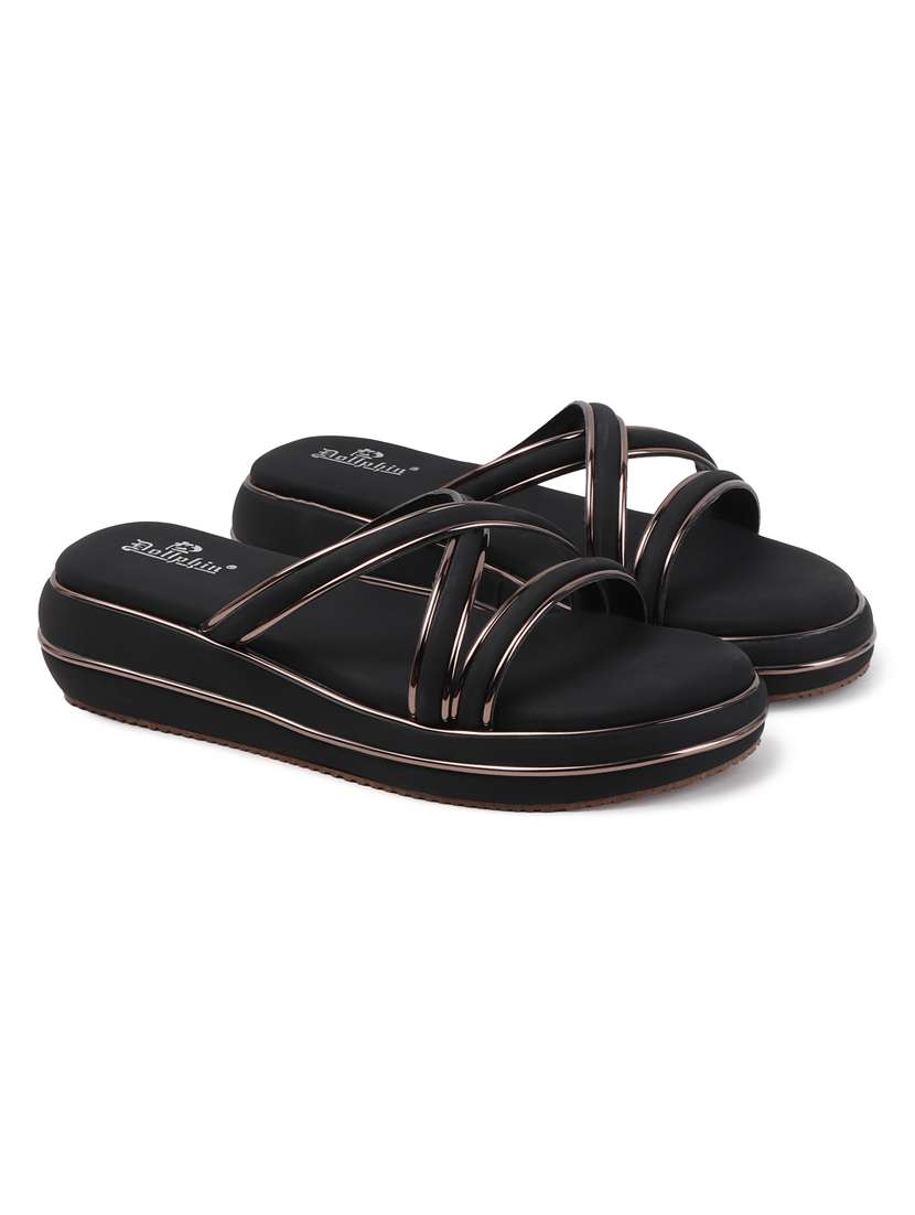 women black slip on flat sandal - 22088068 - Standard Image - 3