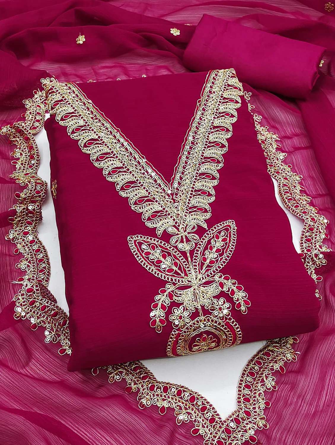 women solid with work embroidered unstitched suit set - 22088077 -  Standard Image - 3