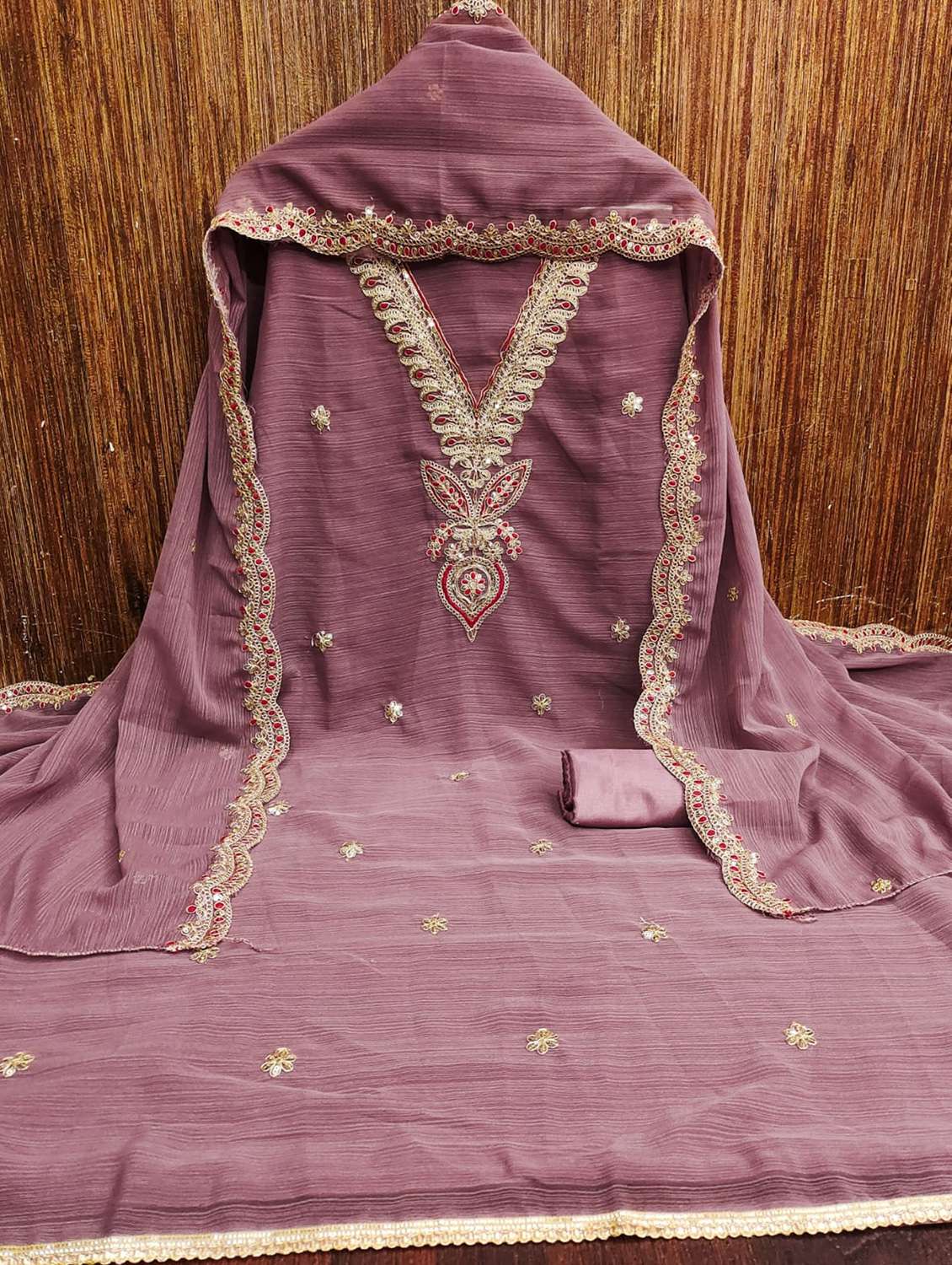 women solid with work embroidered unstitched suit set - 22088079 -  Standard Image - 3