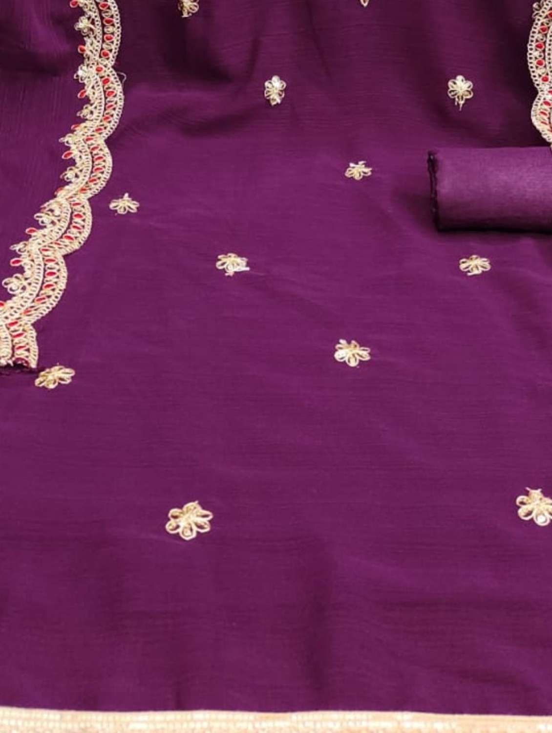 women solid with work embroidered unstitched suit set - 22088080 -  Standard Image - 3