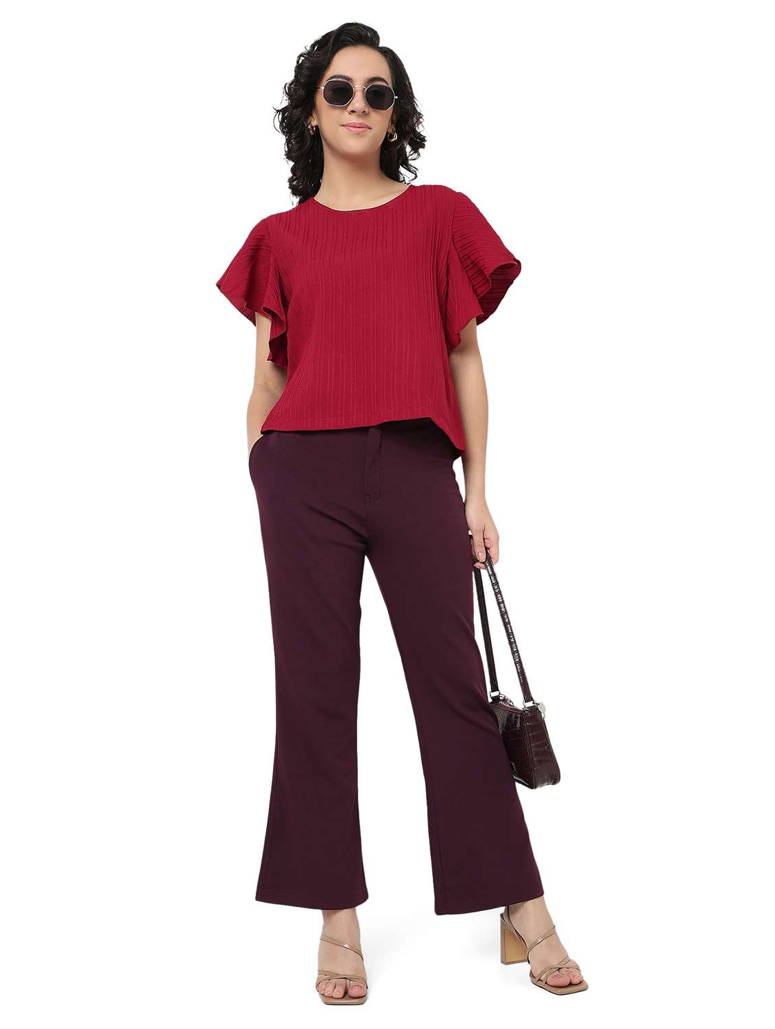 women solid top and trouser co-ord set
