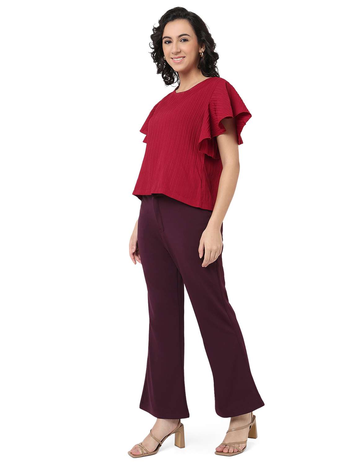 women solid top and trouser co-ord set - 22088093 - Standard Image - 3