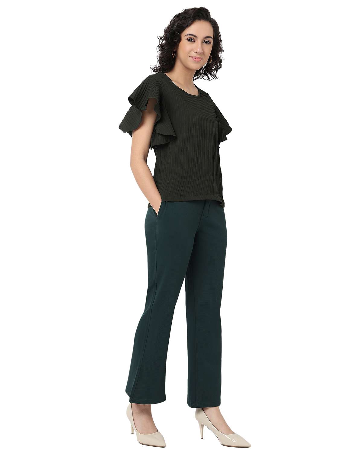 women solid top and trouser co-ord set - 22088094 - Standard Image - 3