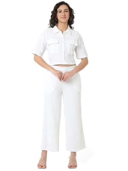 women solid shirt and trouser co-ord set - 22088095 - Standard Image - 0