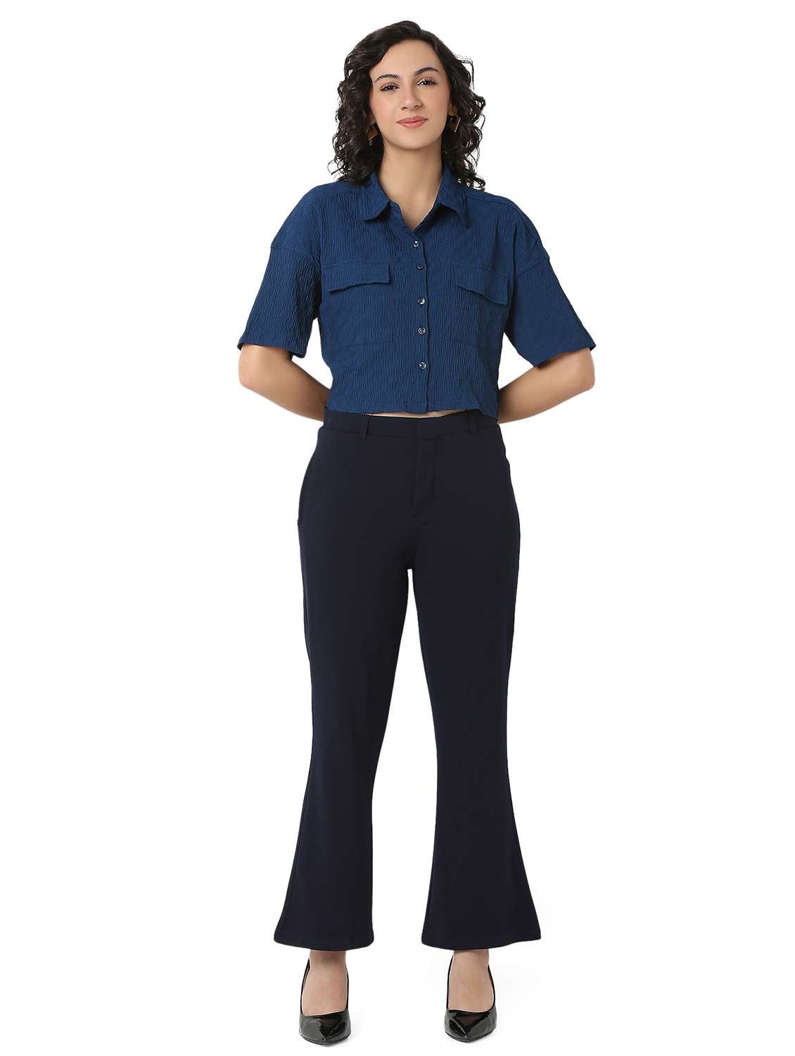 women solid shirt and trouser co-ord set - 22088096 - Standard Image - 3
