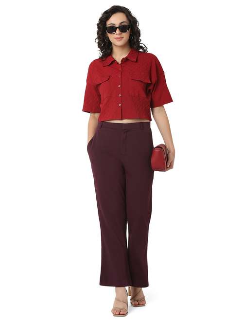 women solid shirt and trouser co-ord set - 22088097 -  Standard Image - 0