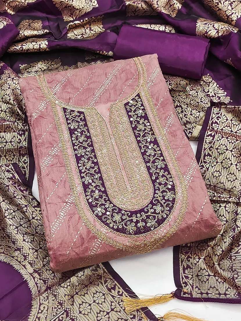 women self design embroidered unstitched suit set