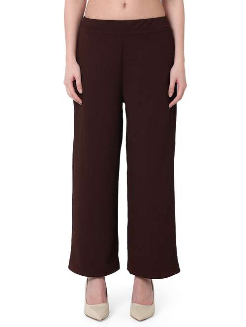 women solid mid rise wide leg trouser - 22088107 - Standard Image - 0