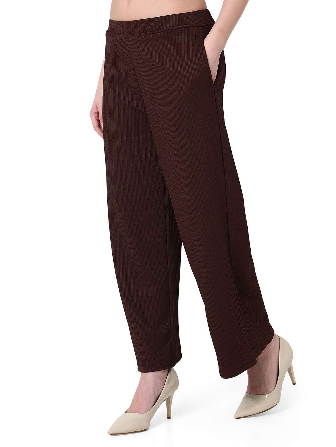 women solid mid rise wide leg trouser - 22088107 - Standard Image - 3