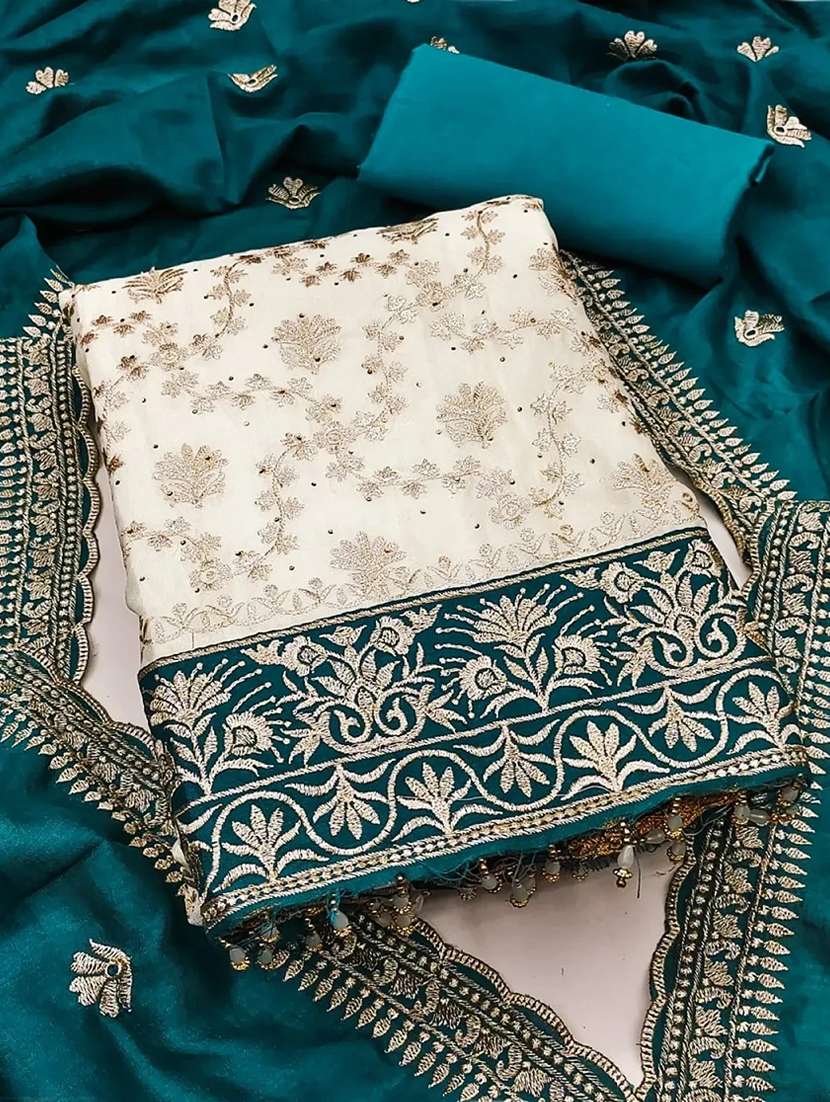 women solid with work embroidered unstitched suit set