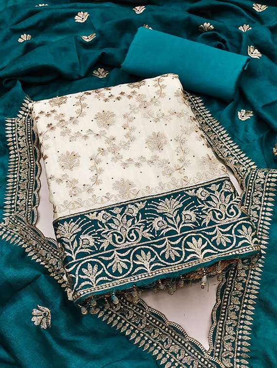 women solid with work embroidered unstitched suit set - 22088114 -  Standard Image - 3