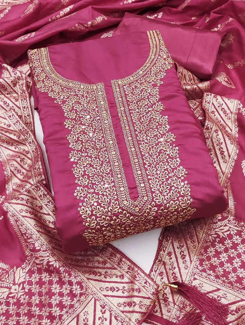 women solid with work embroidered unstitched suit set