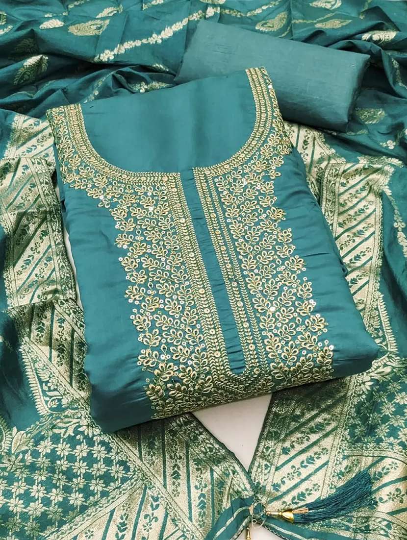 women solid with work embroidered unstitched suit set