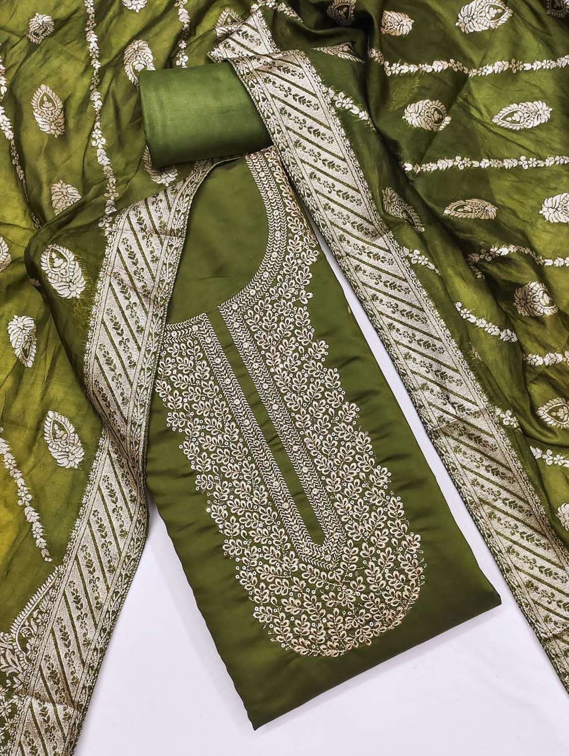 women solid with work embroidered unstitched suit set - 22088119 -  Standard Image - 3