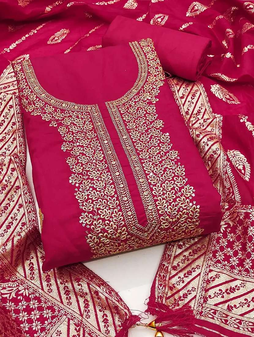 women solid with work embroidered unstitched suit set