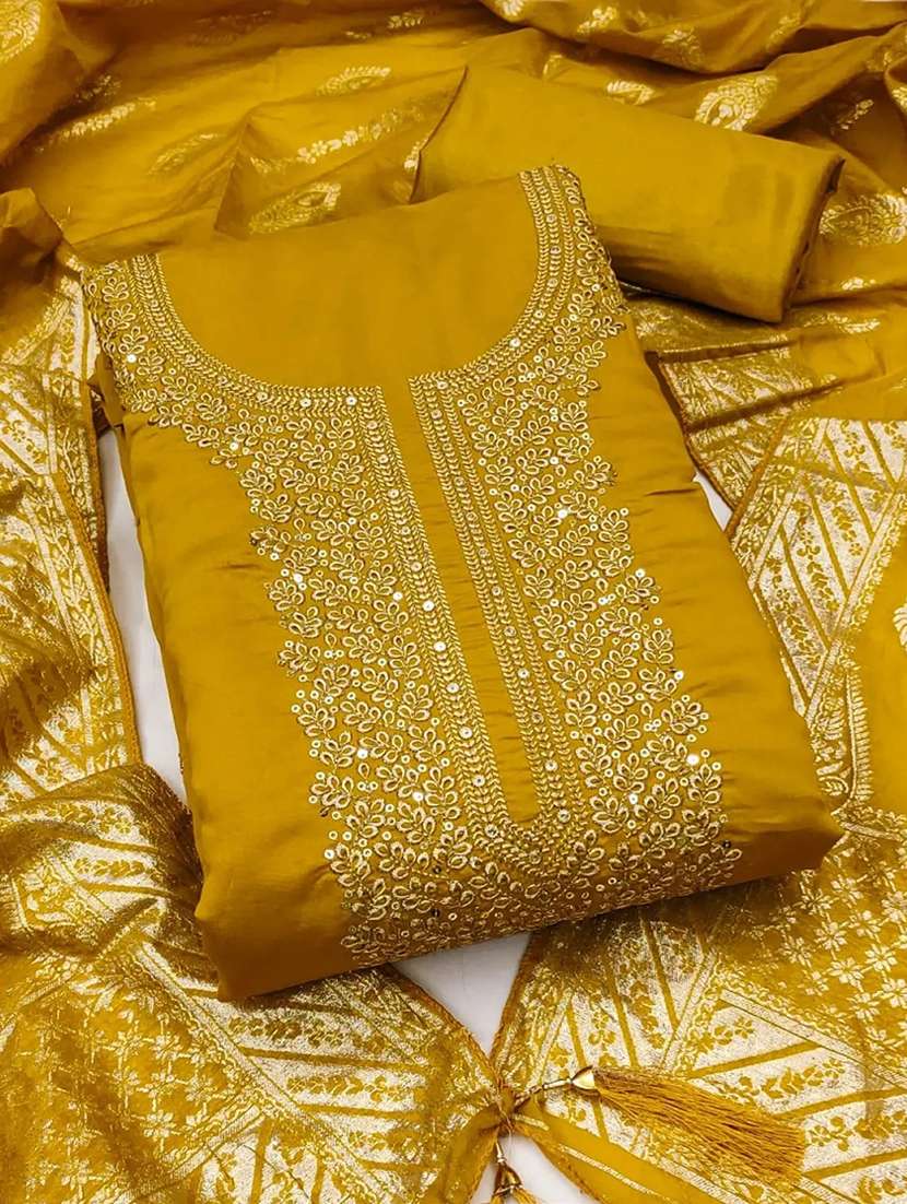 women solid with work embroidered unstitched suit set