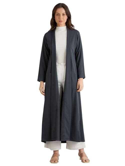 women solid long sleeve long shrug - 22088125 - Standard Image - 0