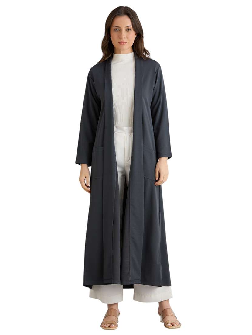 women solid long sleeve long shrug - 22088125 - Zoom Image - 0