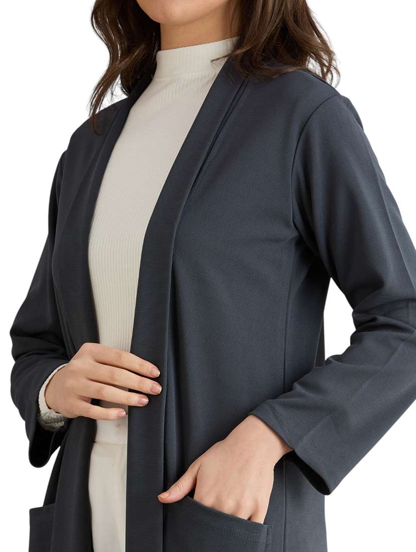 women solid long sleeve long shrug - 22088125 - Standard Image - 5